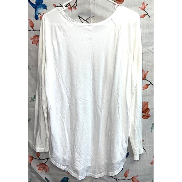 White Long Sleeve Raglan Tunic Shirt Round Neckline Very Soft Lightweight - Picture 2 of 3